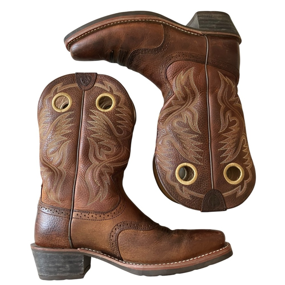 ARIAT Leather Brown Heritage Roughstock Pro Performance Square Toe Boots 10.5 W